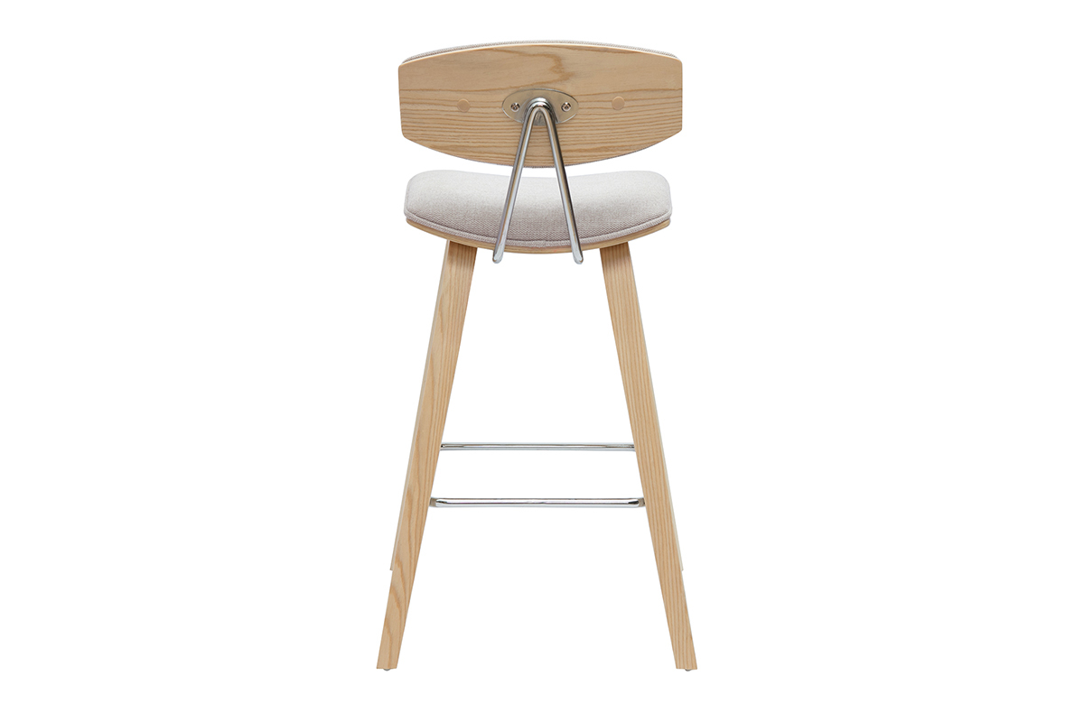 Sgabelli da bar design in tessuto effetto velluto beige e legno chiaro H69 cm (set di 2) VASCO