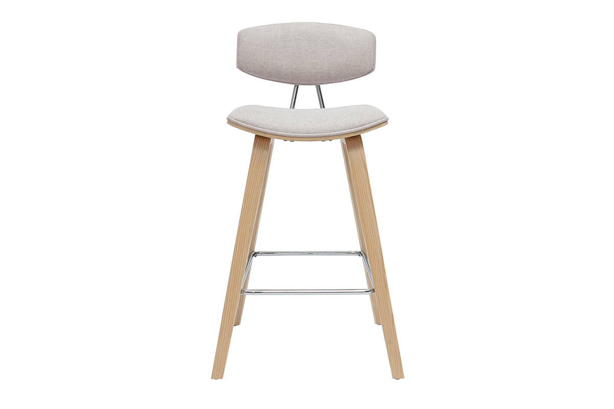 Sgabelli da bar design in tessuto effetto velluto beige e legno chiaro H69 cm (set di 2) VASCO