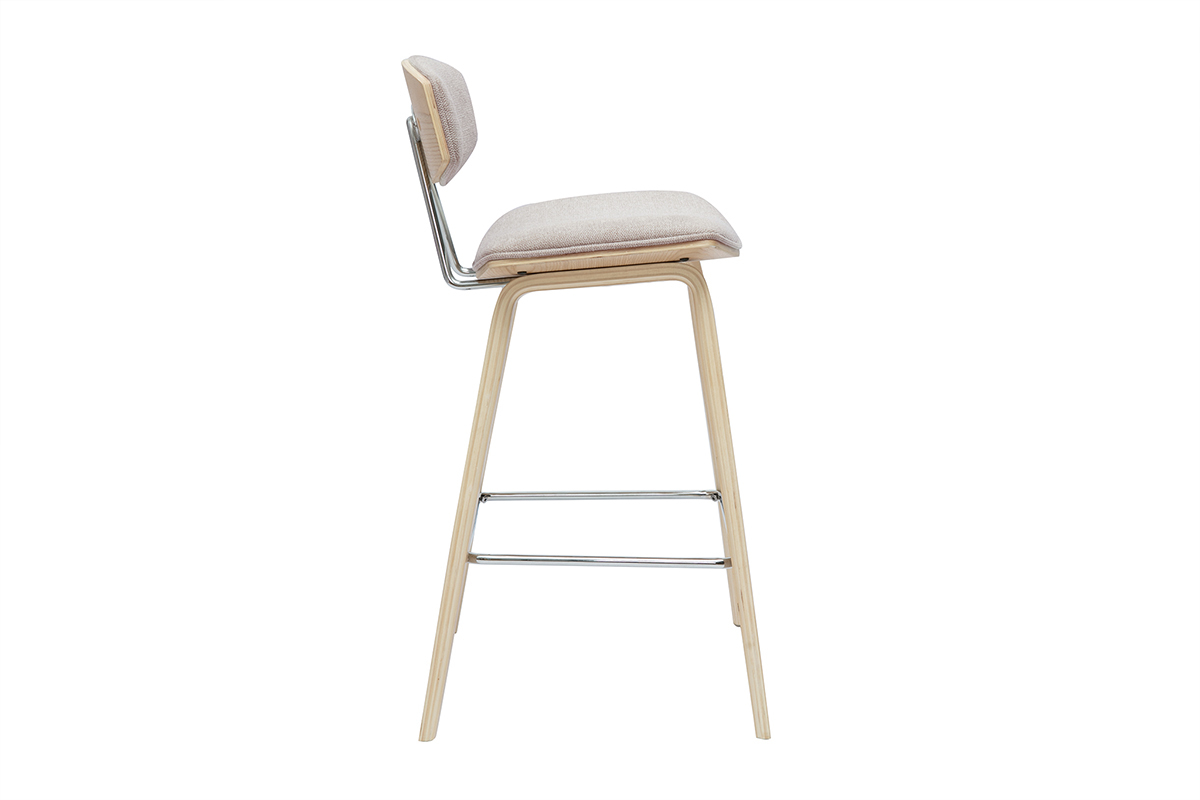 Sgabelli da bar design in tessuto effetto velluto beige e legno chiaro H69 cm (set di 2) VASCO