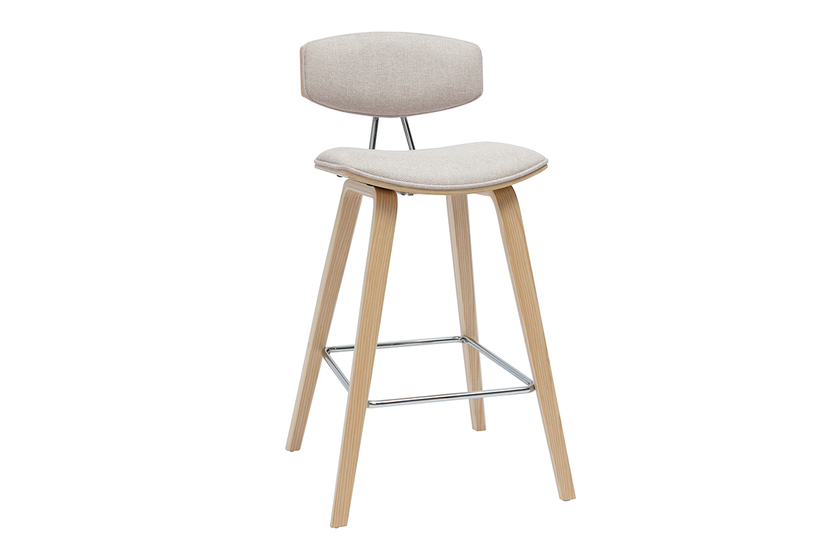 Sgabelli da bar design in tessuto effetto velluto beige e legno chiaro H69 cm (set di 2) VASCO