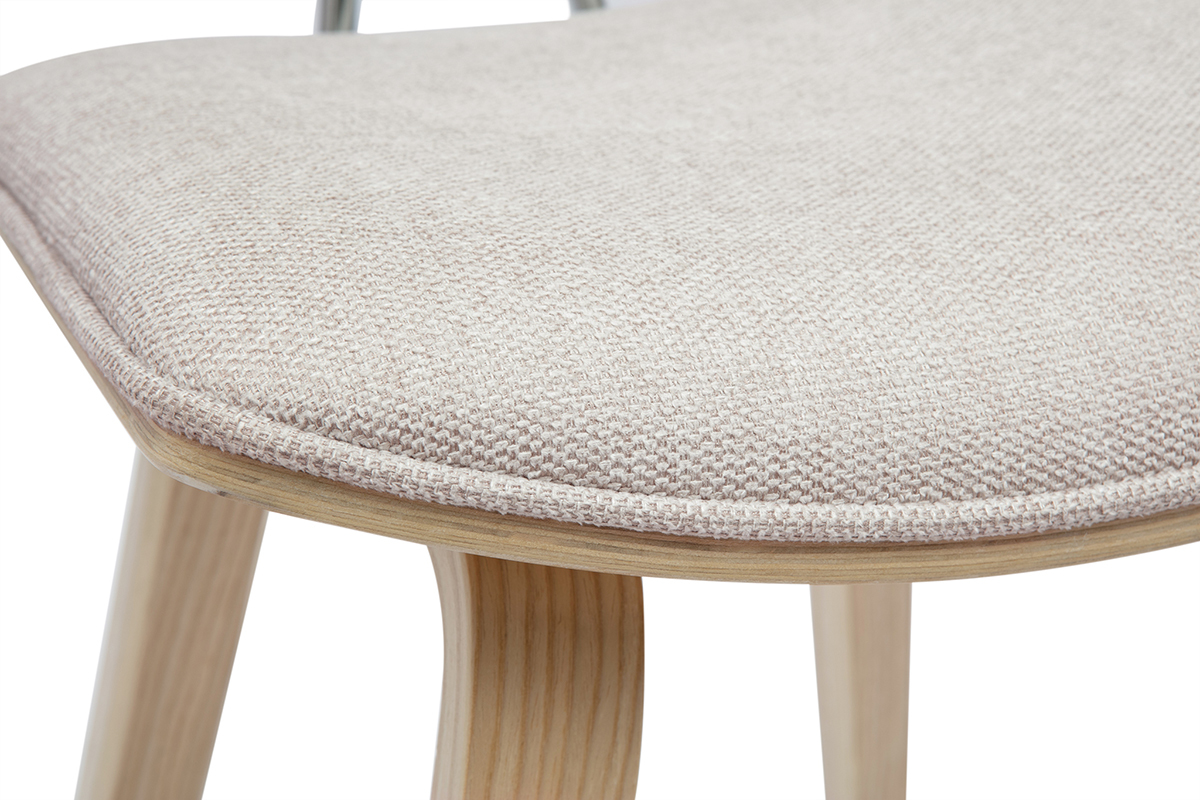 Sgabelli da bar design in tessuto effetto velluto beige e legno chiaro H69 cm (set di 2) VASCO