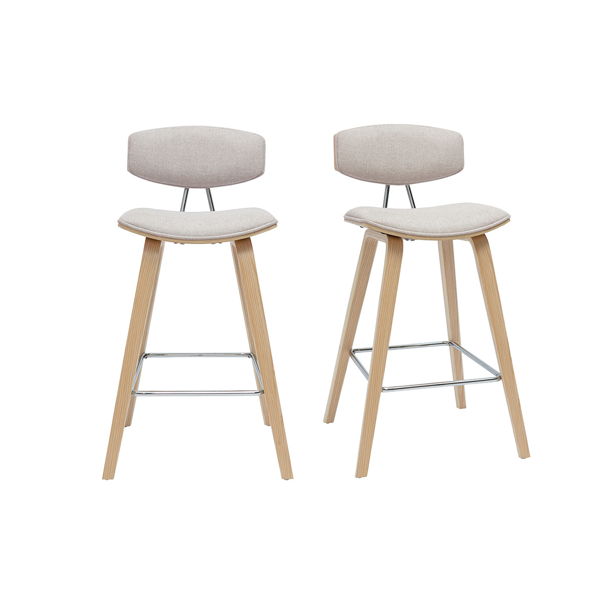 Sgabelli da bar design in tessuto effetto velluto beige e legno chiaro H69 cm (set di 2) VASCO