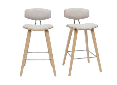 Sgabelli da bar design in tessuto effetto velluto beige e legno chiaro H69 cm (set di 2) VASCO