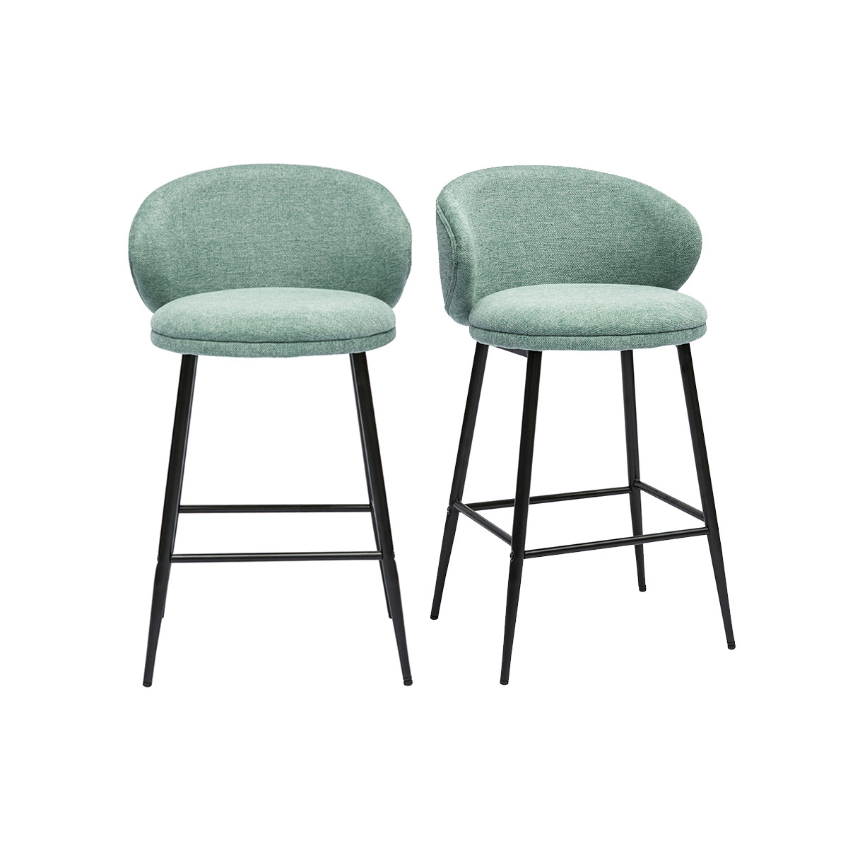 Sgabelli da bar design in tessuto effetto velluto testurizzato color verde chiaro e metallo nero (lotto di 2) ROSALIE