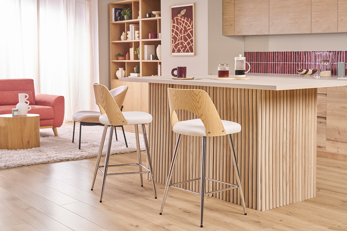 Sgabelli da bar design legno e bianco H66,5 cm (set di 2) FALCOM