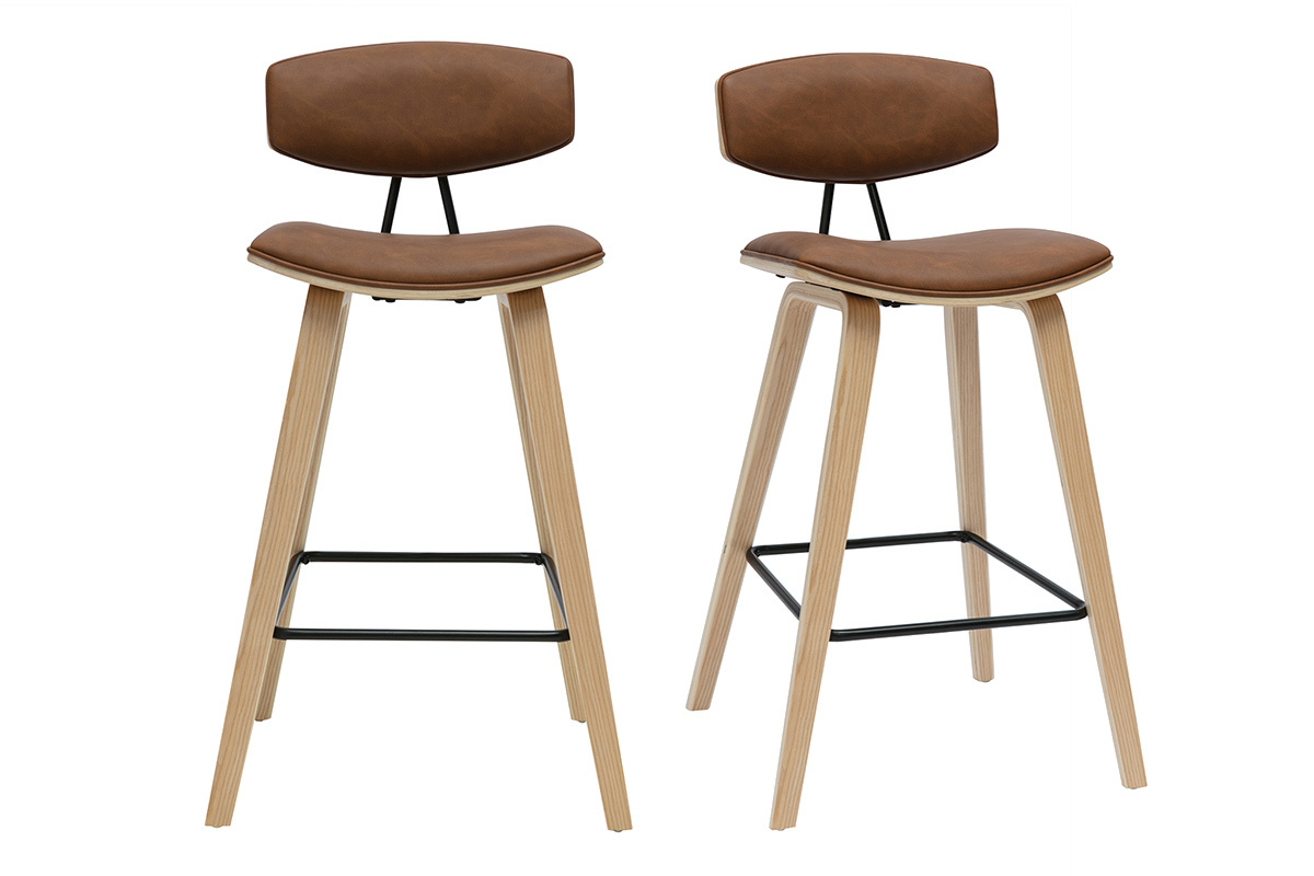 Sgabelli da bar design marrone e legno chiaro H69 cm (set di 2) VASCO