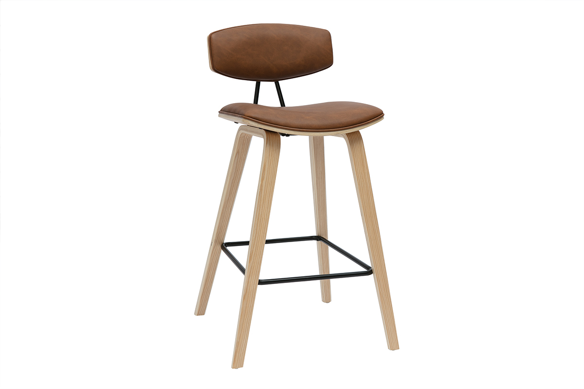 Sgabelli da bar design marrone e legno chiaro H69 cm (set di 2) VASCO