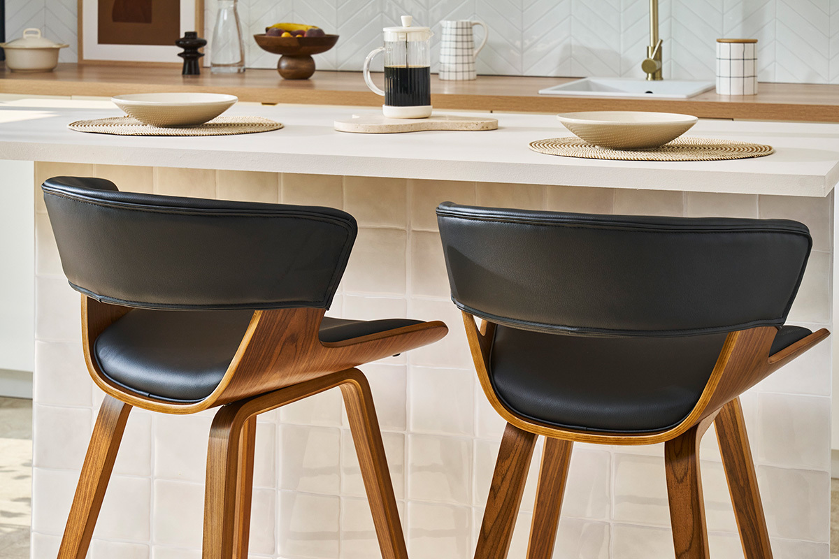 Sgabelli da bar design nero e legno scuro H65 cm (set di 2) SYRAH