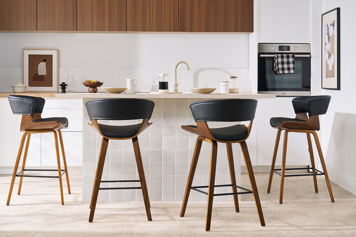 Sgabelli da bar design nero e legno scuro H65 cm (set di 2) SYRAH