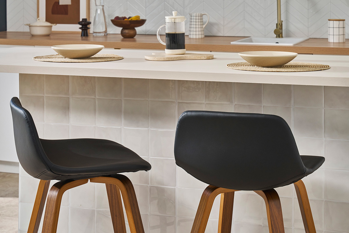 Sgabelli da bar design nero e noce H65 cm (set di 2) NONIE