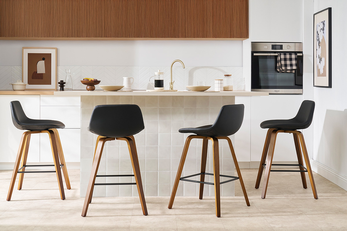 Sgabelli da bar design nero e noce H65 cm (set di 2) NONIE