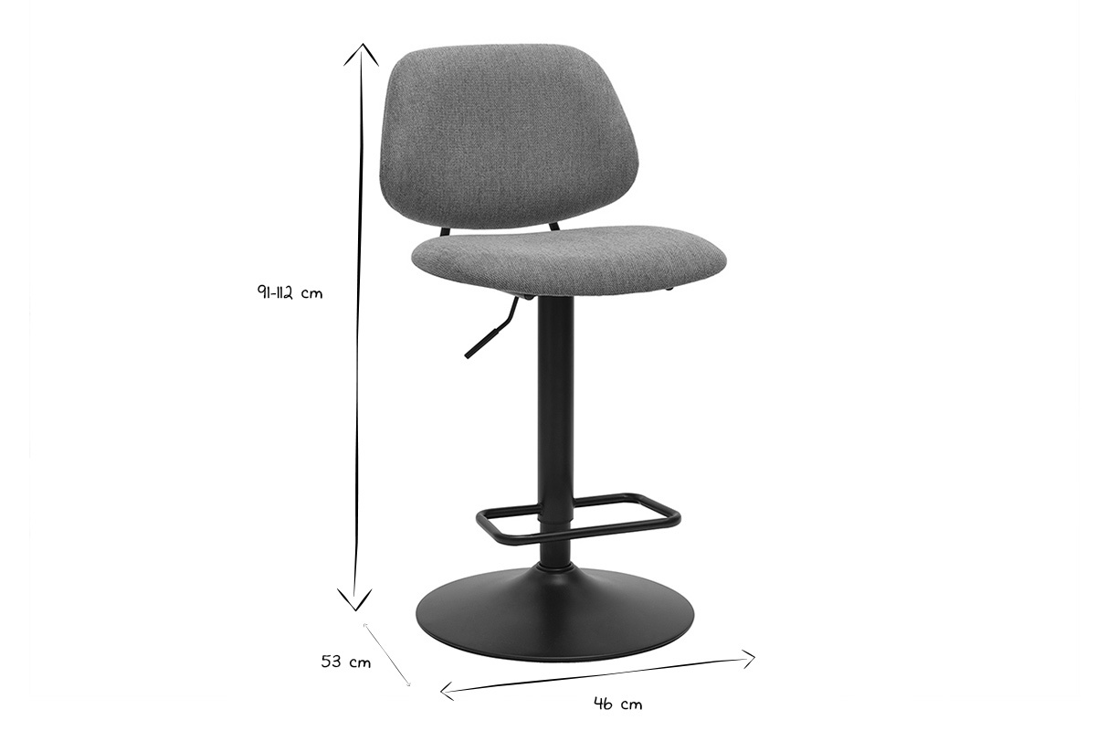 Dimensioni dello sgabello BARNET in nero e bianco: altezza 91-112 cm, larghezza 53 cm, profondit� 46 cm.