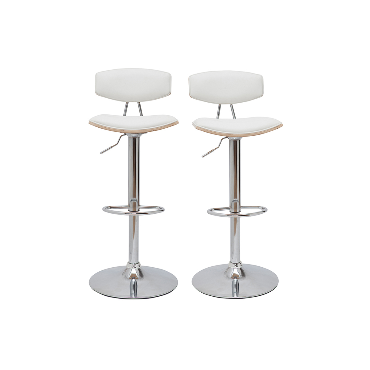 Sgabelli da bar design regolabili bianco e legno chiaro (set di 2) VASCO