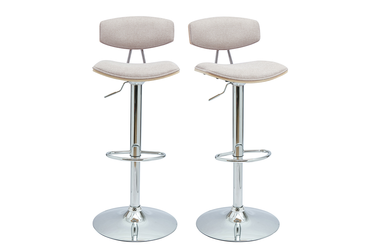 Sgabelli da bar design regolabili in tessuto effetto velluto beige e metallo (set di 2) VASCO