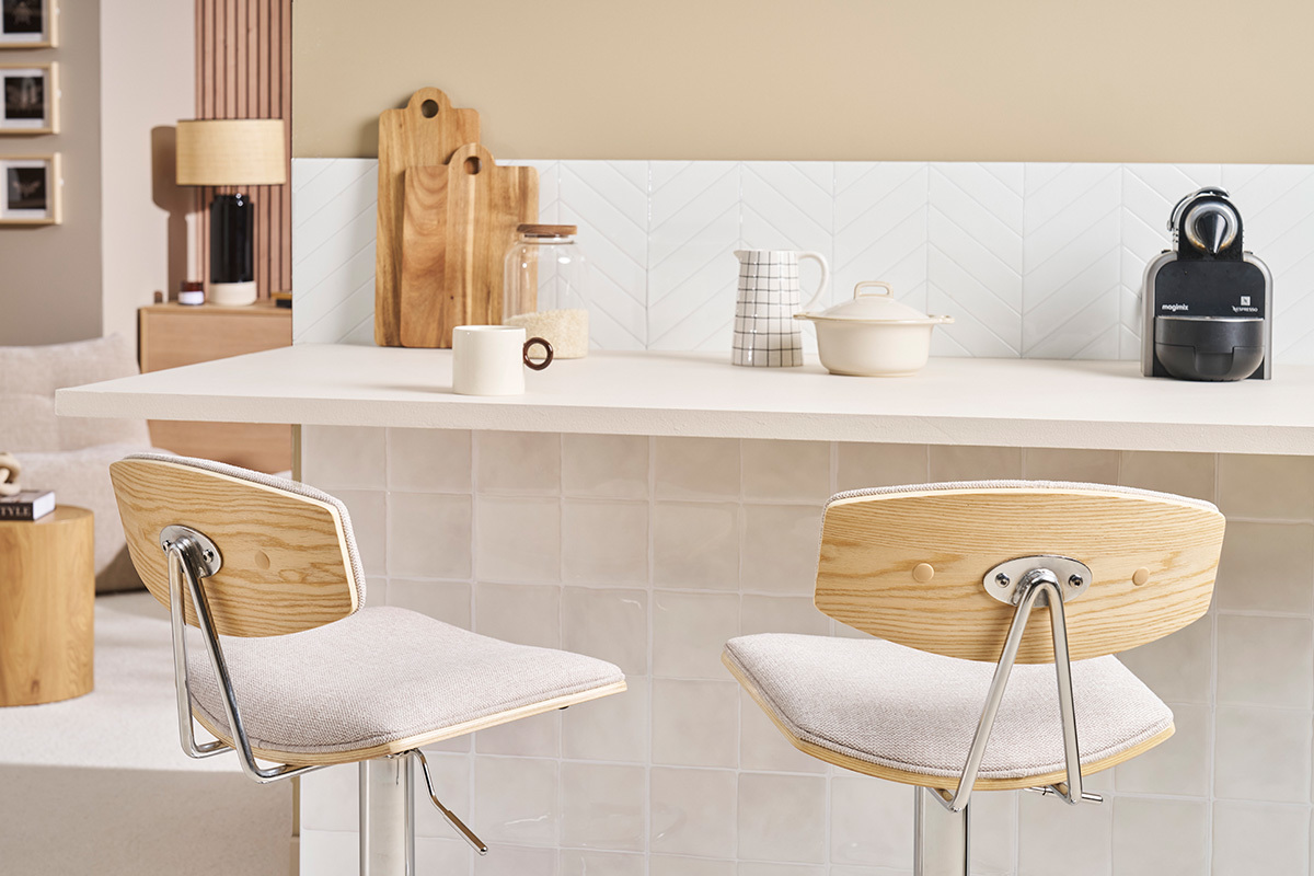 Sgabelli da bar design regolabili in tessuto effetto velluto beige e metallo (set di 2) VASCO