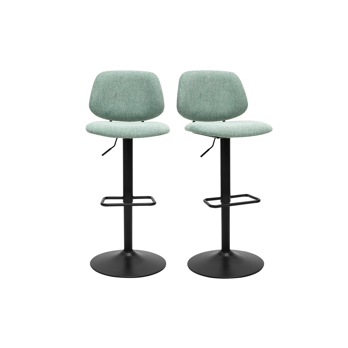 Sgabelli da bar design regolabili in tessuto effetto velluto testurato verde celadon e metallo nero BARNET (set di 2)