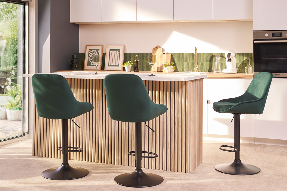 Sgabelli da bar design regolabili in tessuto velluto color talpa e metallo nero 360� (set di 2) HOLO