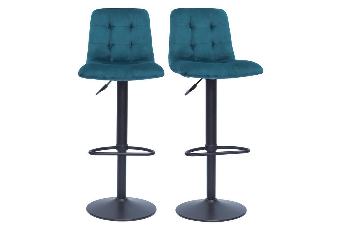 Sgabelli da bar design regolabili velluto blu petrolio (set di 2) ESCAPE