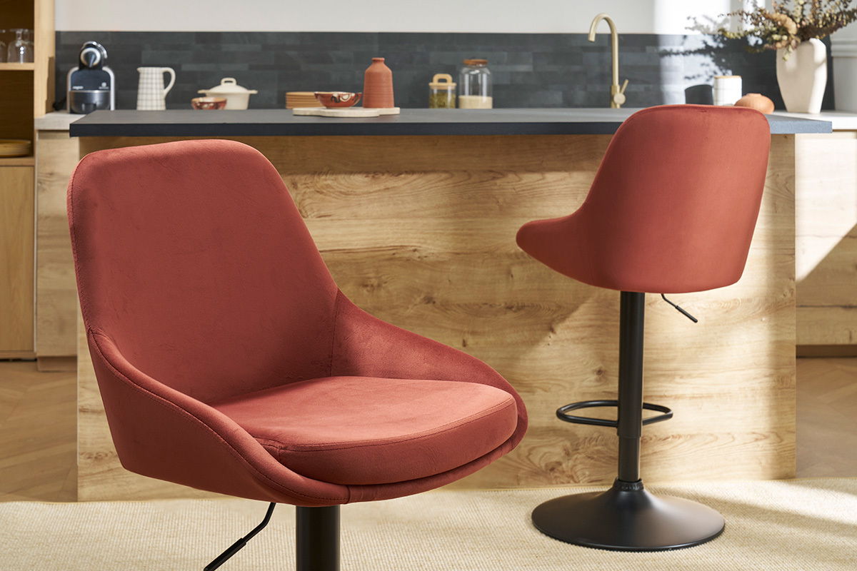 Sgabelli da bar design regolabili velluto rosso mattone (set di 2) HOLO