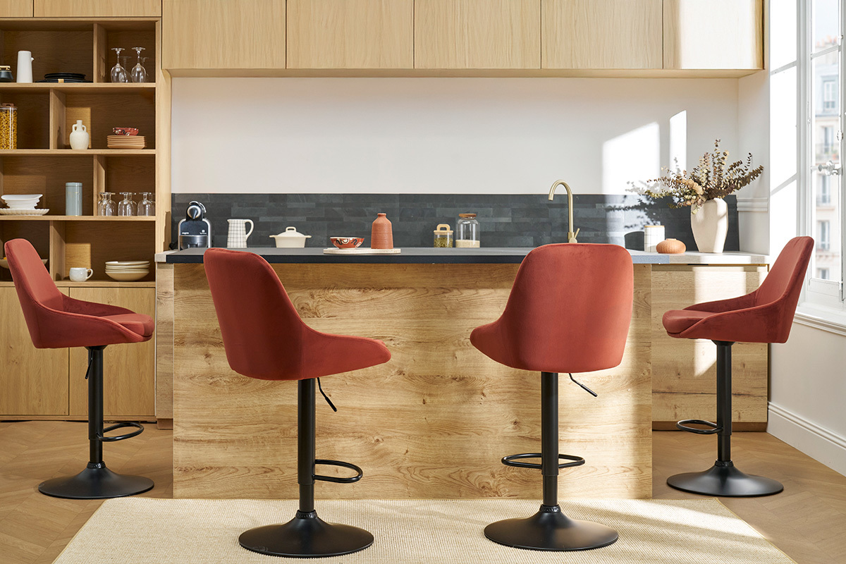 Sgabelli da bar design regolabili velluto rosso mattone (set di 2) HOLO