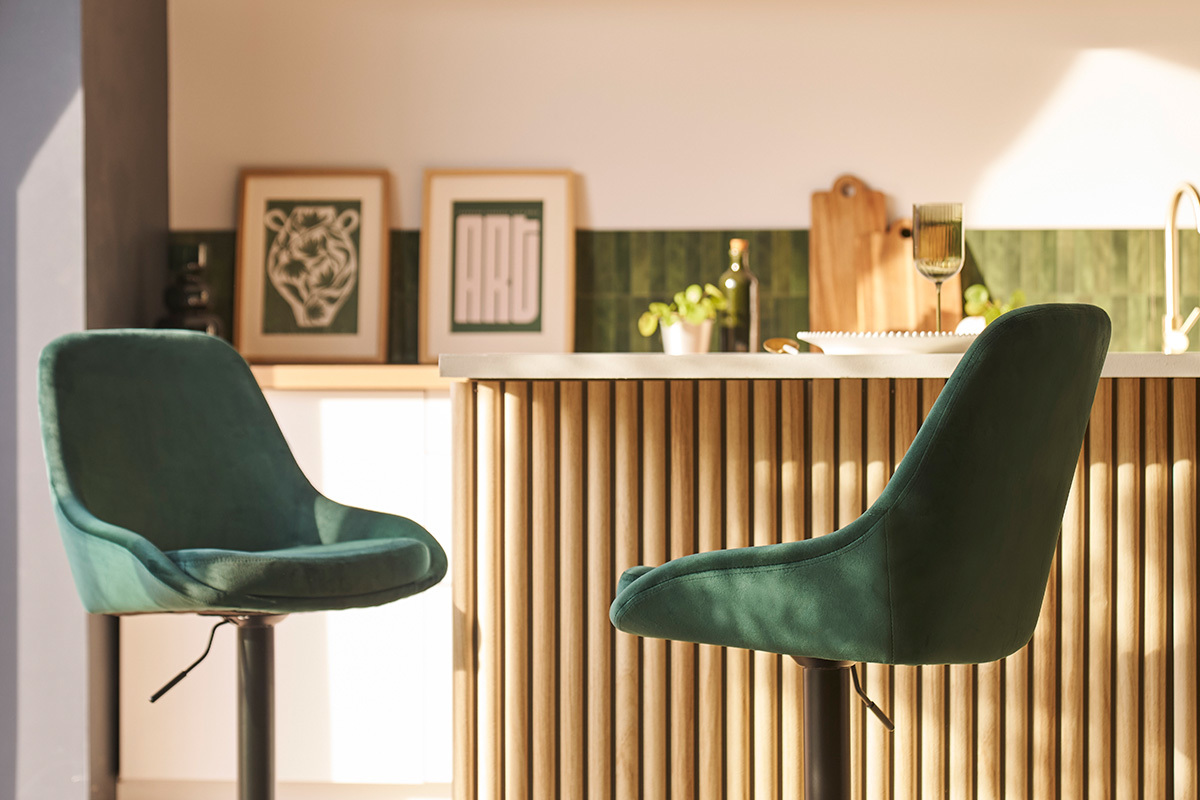 Sgabelli da bar design regolabili velluto verde (set di 2) HOLO