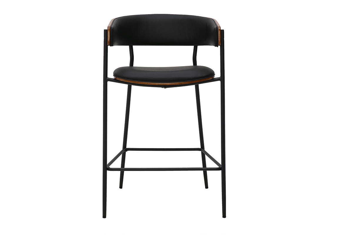 Sgabello da bar di design nero e legno di noce, H66,5 cm, vista frontale