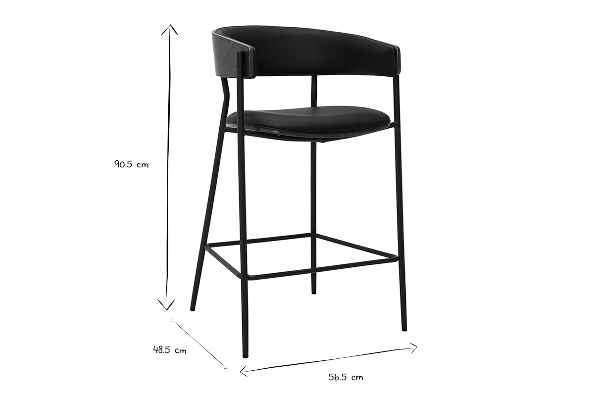 Dimensioni degli sgabelli da bar DANTE in nero e bianco: H90.5 x L56.5 x P48.5 cm.