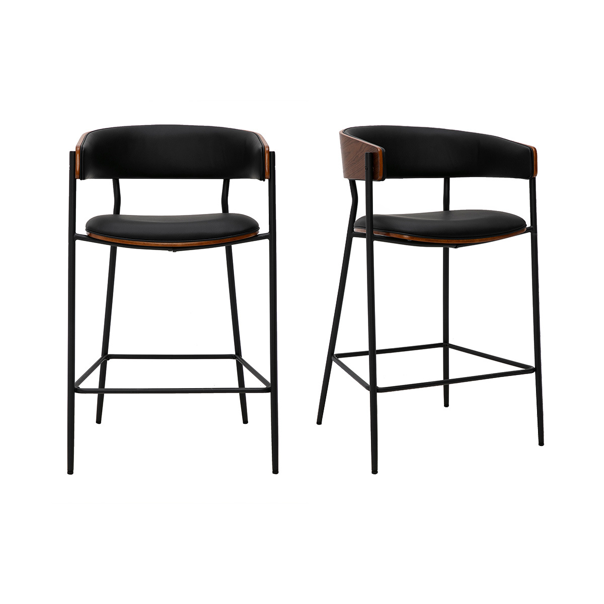Sgabelli da bar di design neri e legno scuro noce H66.5 cm (lotto di 2) DANTE