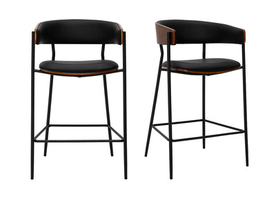 Sgabelli da bar di design neri e legno scuro noce H66.5 cm (lotto di 2) DANTE