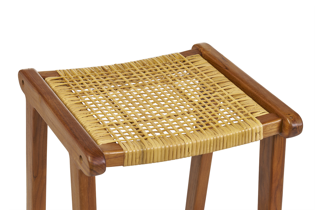 Sgabelli da bar etnici in legno massello di teak e motivo a intreccio rattan H65 cm (set di 2) GAWA