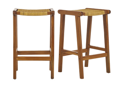Sgabelli da bar etnici in legno massello di teak e motivo a intreccio rattan H65 cm (set di 2) GAWA