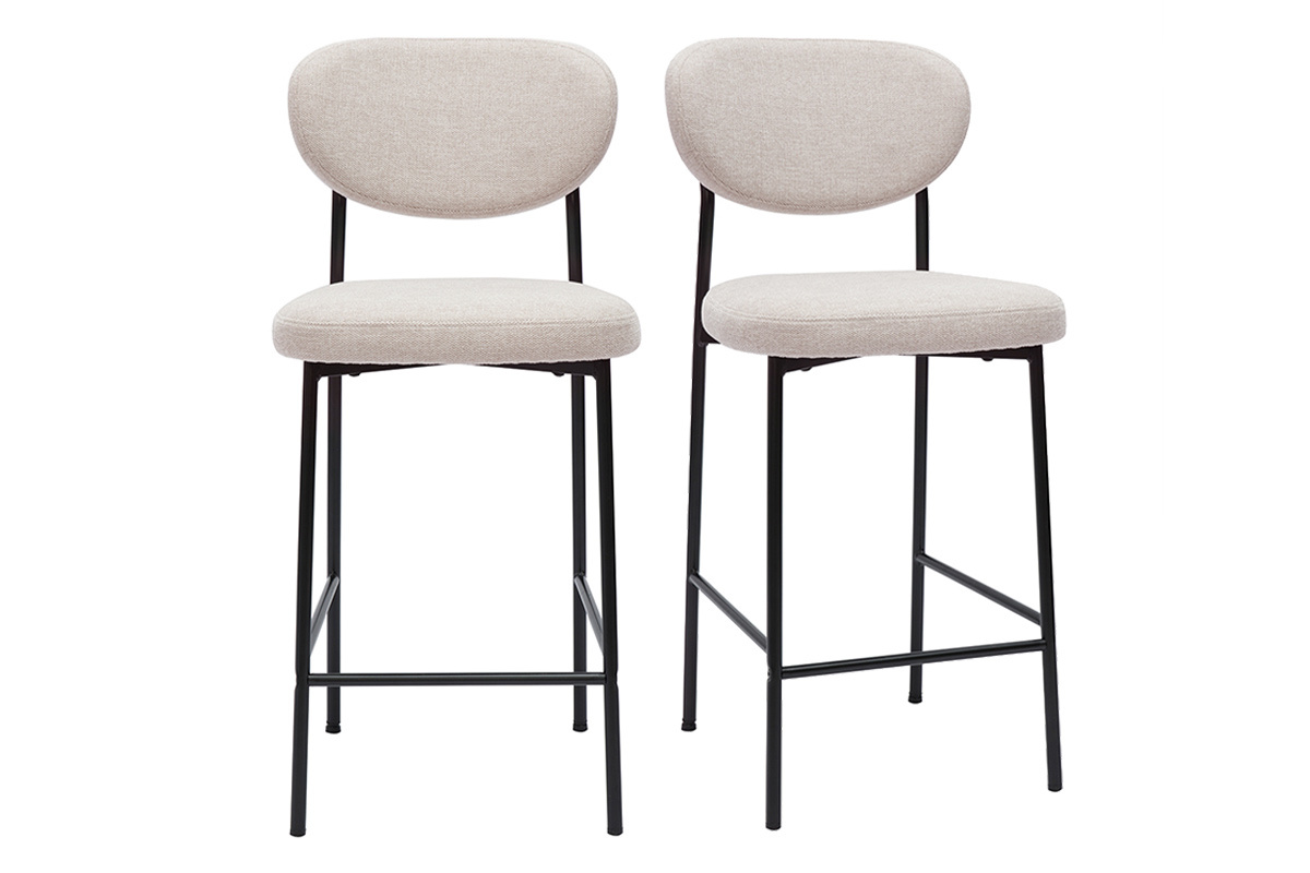 Sgabelli da bar fissi in tessuto effetto velluto beige testurizzato H65 cm (set da 2) BREKA