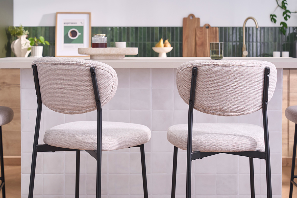 Sgabelli da bar fissi in tessuto effetto velluto beige testurizzato H65 cm (set da 2) BREKA
