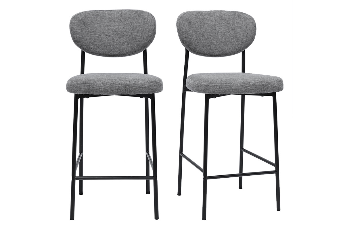 Sgabelli da bar fissi in tessuto effetto velluto grigio chiaro testurizzato H65 cm (set di 2) BREKA