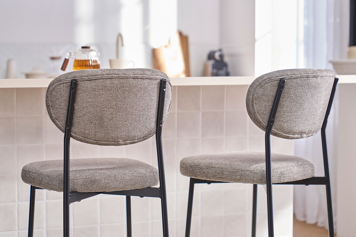 Sgabelli da bar fissi in tessuto effetto velluto grigio chiaro testurizzato H65 cm (set di 2) BREKA