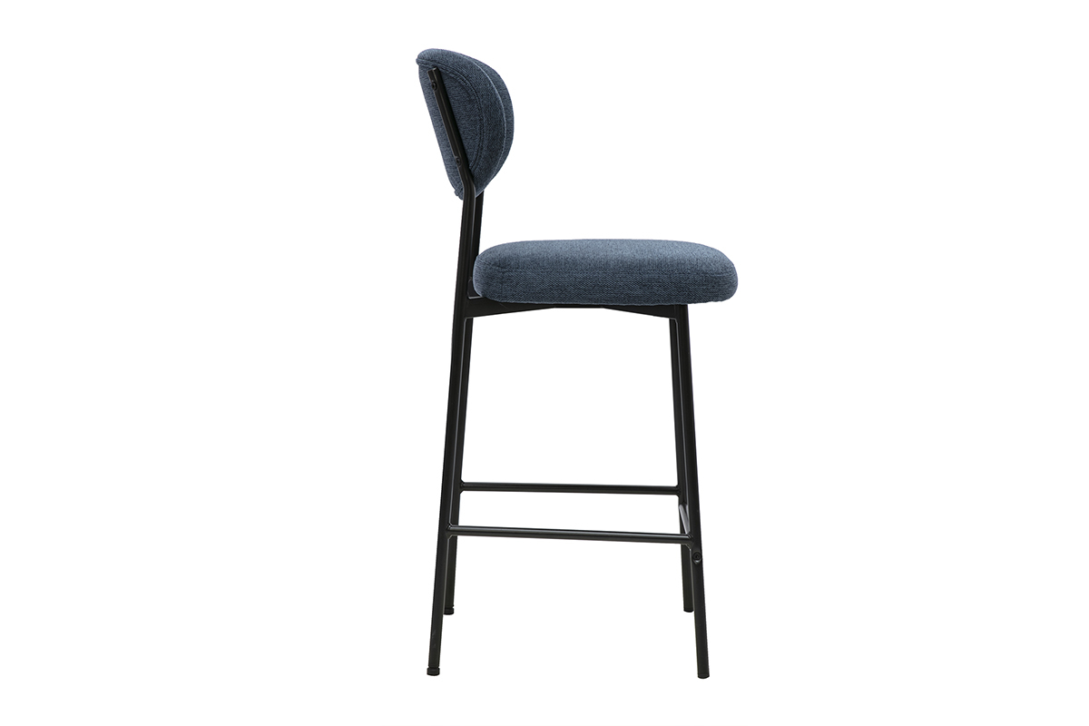 Sgabello da bar fisso in tessuto effetto velluto testurizzato blu scuro, vista di profilo, H65 cm