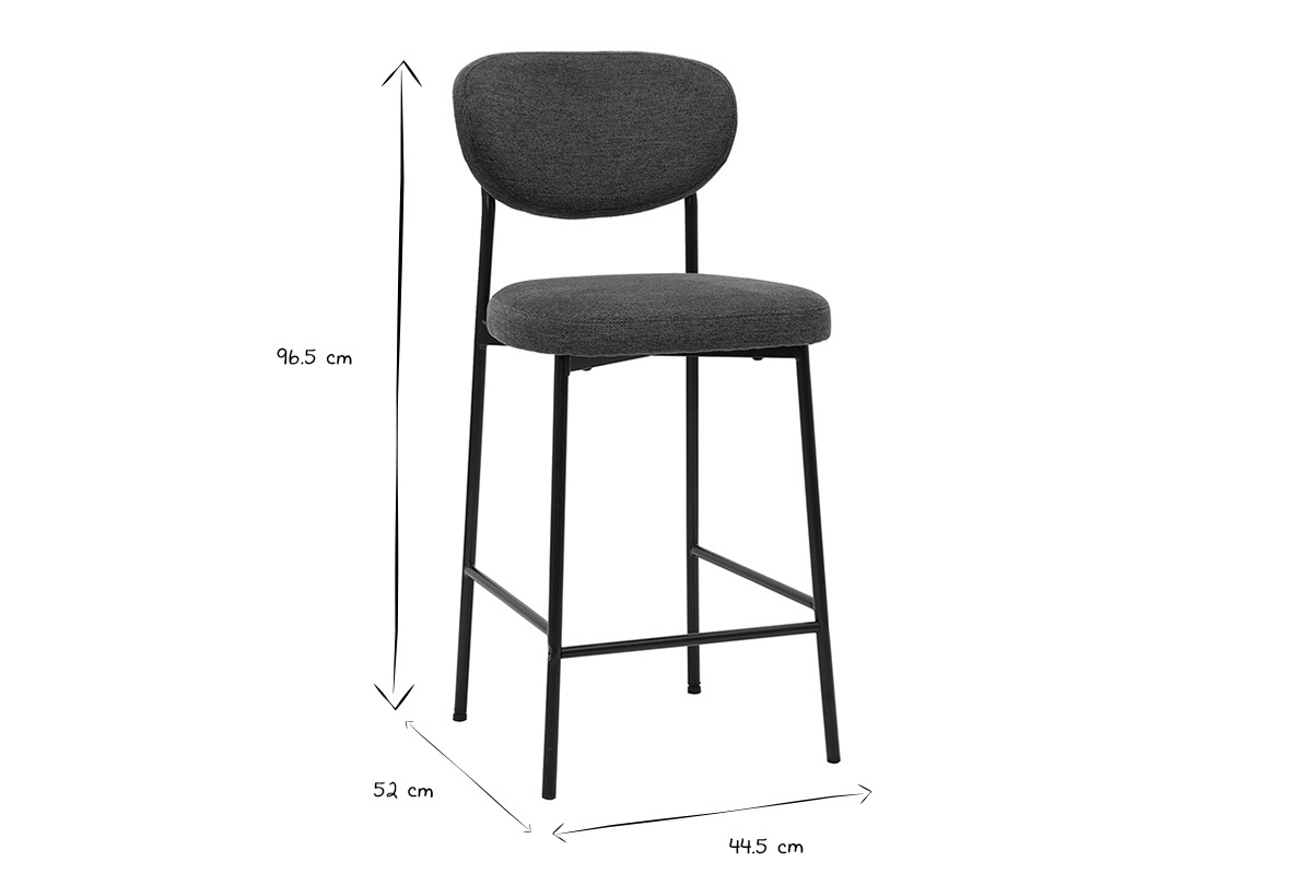Dimensioni dello sgabello da bar BREKA: H96.5 cm, P52 cm, L44.5 cm in nero e bianco.