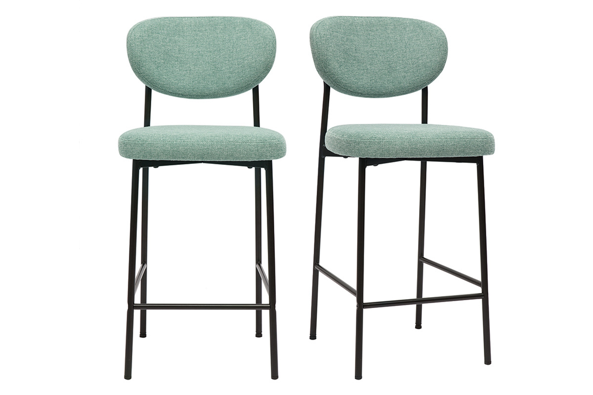 Sgabelli da bar fissi in tessuto effetto velluto testurizzato color celadon H65 cm (set di 2) BREKA