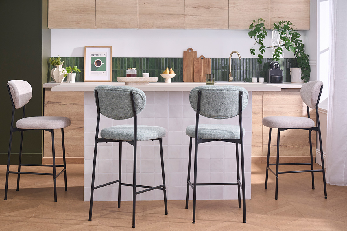 Sgabelli da bar fissi in tessuto effetto velluto testurizzato color celadon H65 cm (set di 2) BREKA