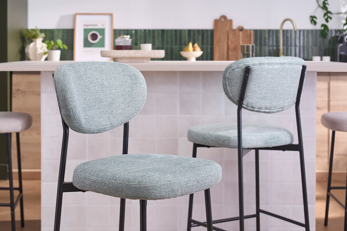 Sgabelli da bar fissi in tessuto effetto velluto testurizzato color celadon H65 cm (set di 2) BREKA