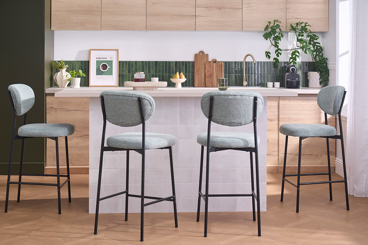 Sgabelli da bar fissi in tessuto effetto velluto testurizzato color celadon H65 cm (set di 2) BREKA