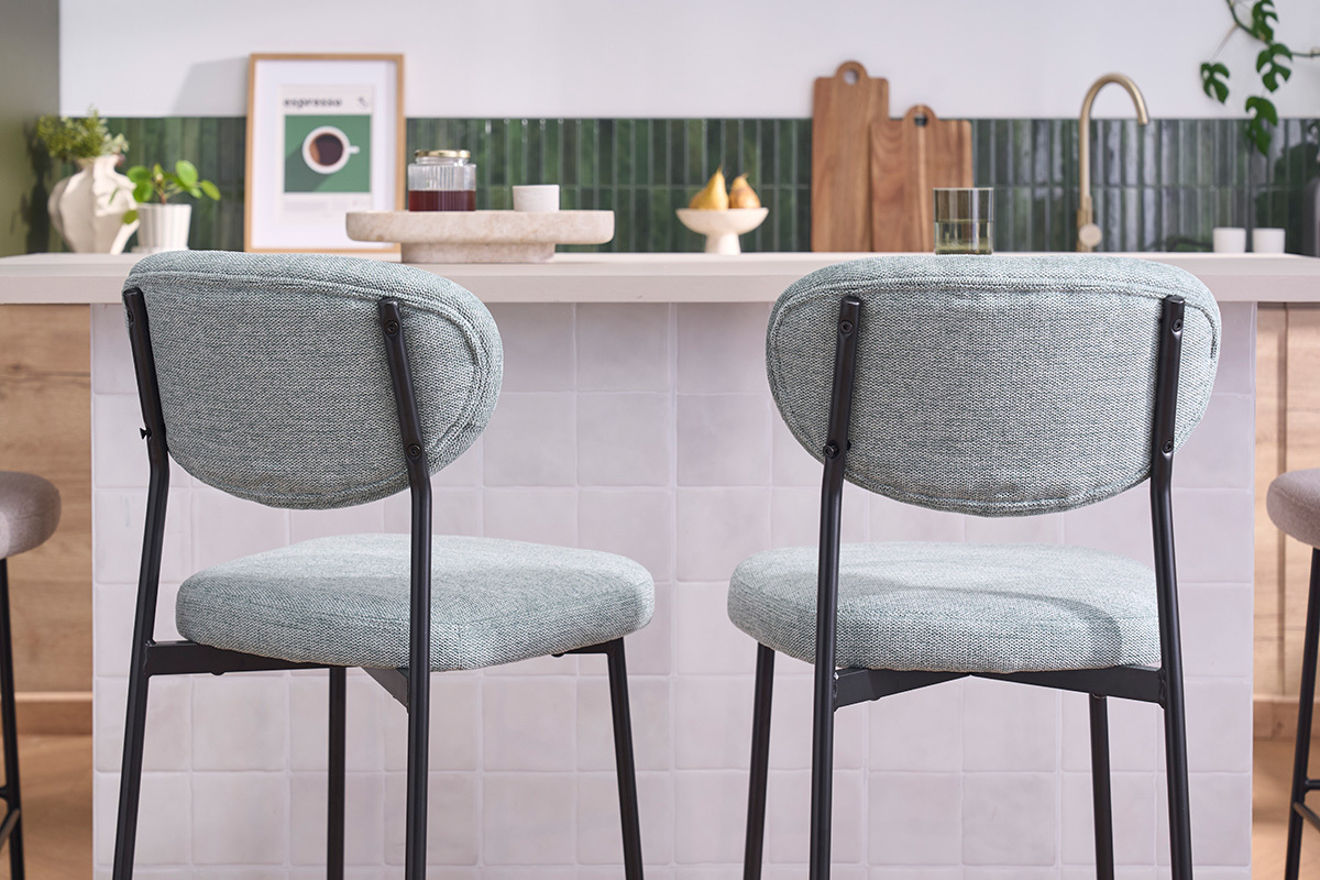 Sgabelli da bar fissi in tessuto effetto velluto testurizzato color celadon H65 cm (set di 2) BREKA