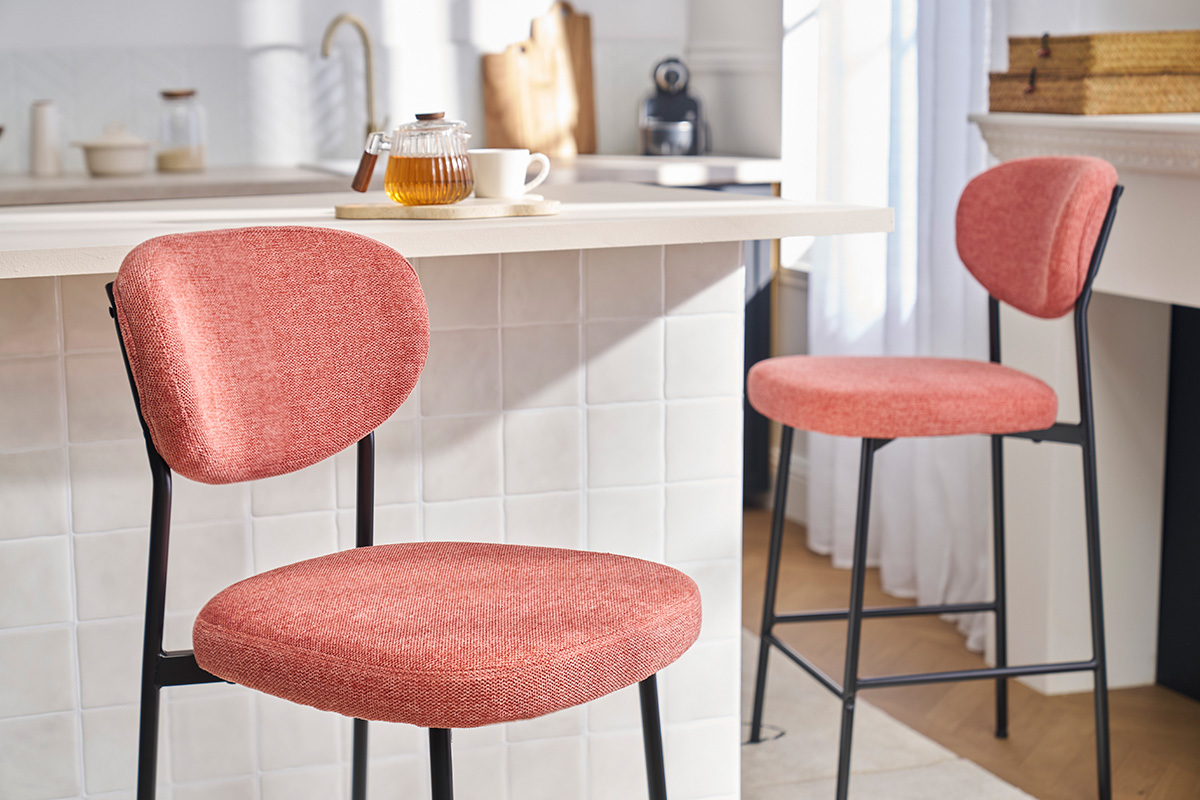Sgabelli da bar fissi in tessuto effetto velluto testurizzato terracotta H65 cm (set di 2) BREKA