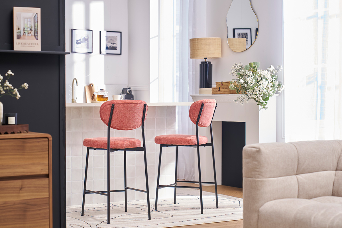 Sgabelli da bar fissi in tessuto effetto velluto testurizzato terracotta H65 cm (set di 2) BREKA