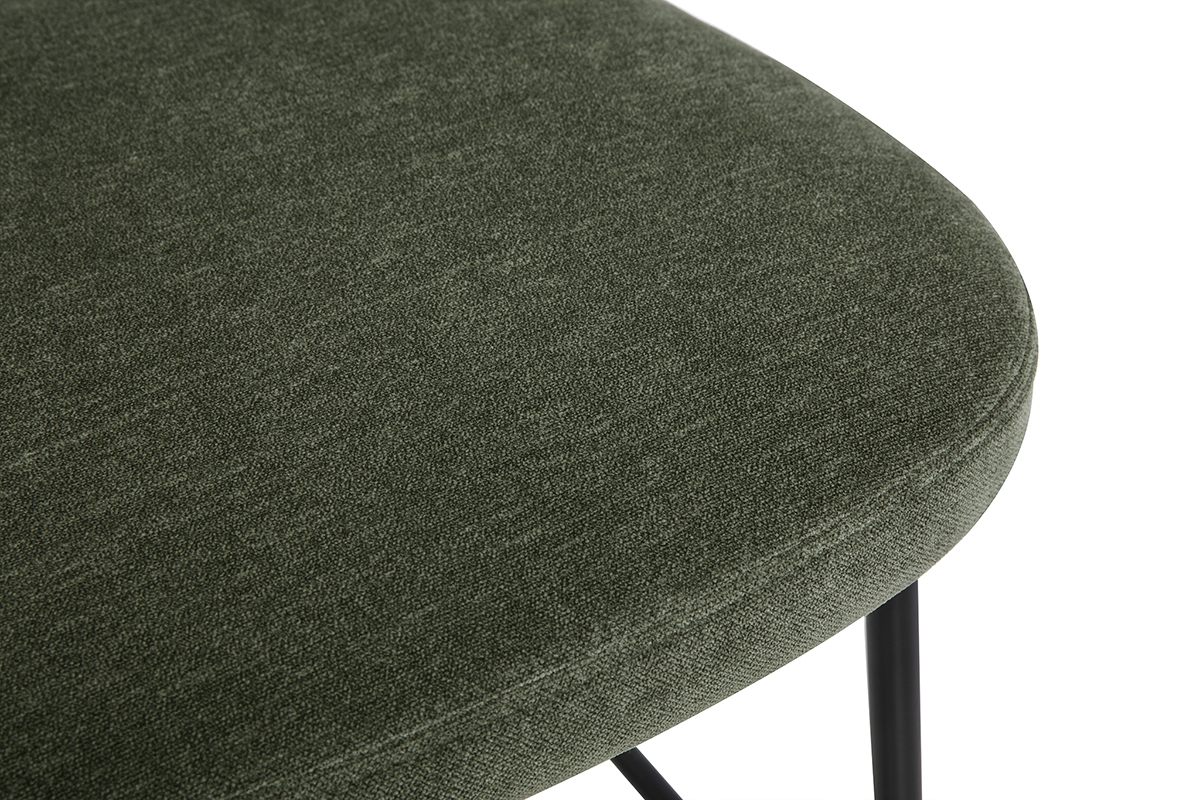 Seduta in tessuto effetto velluto verde kaki di uno sgabello da bar BREKA, vista ravvicinata