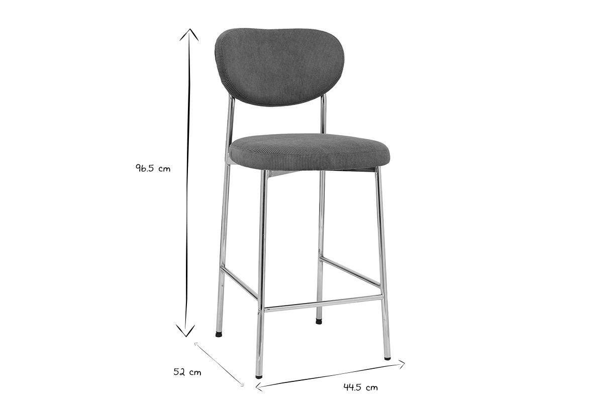 Dimensioni dello sgabello da bar fisso BREKA in nero e bianco: H96.5 cm, P52 cm, L44.5 cm