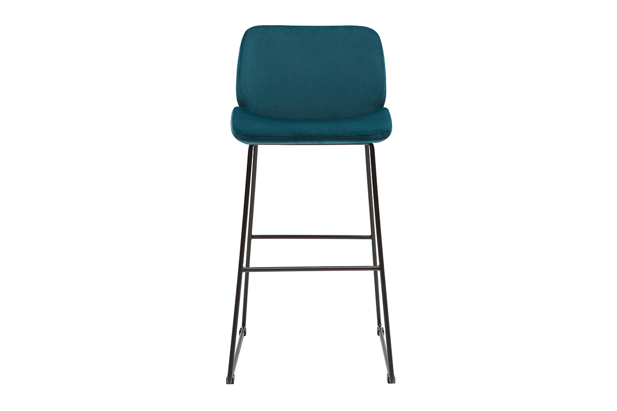 Sgabelli da bar fissi in tessuto velluto blu anatra base metallo nero H65 (set di 2) KAOLY