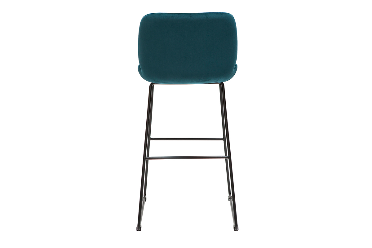 Sgabelli da bar fissi in tessuto velluto blu anatra base metallo nero H65 (set di 2) KAOLY