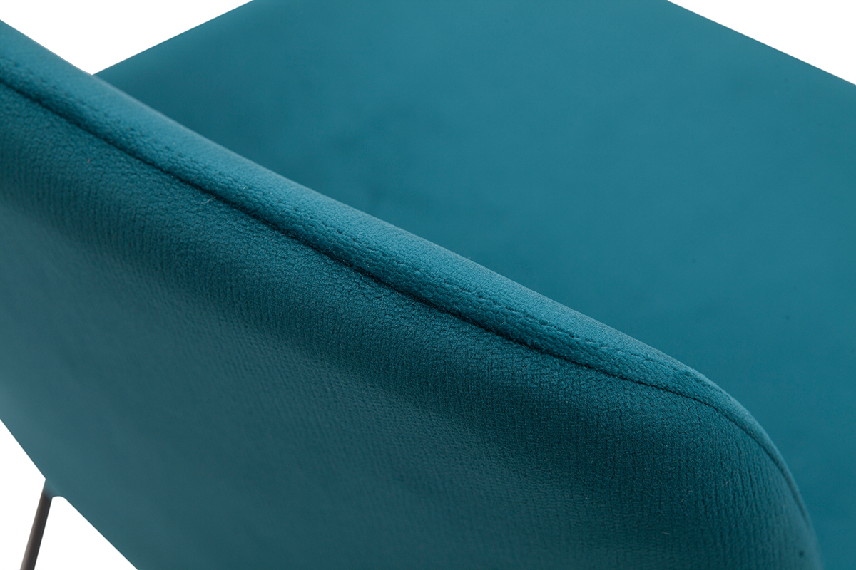 Sgabelli da bar fissi in tessuto velluto blu anatra base metallo nero H65 (set di 2) KAOLY