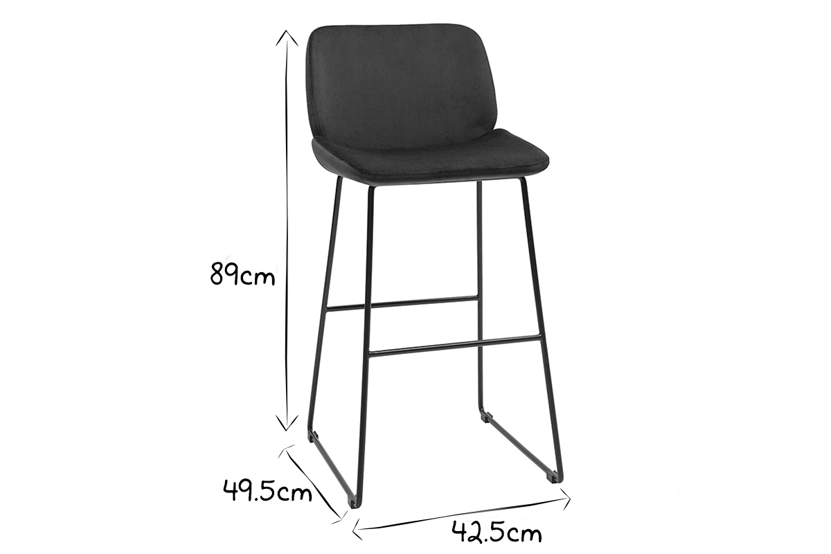 Sgabelli da bar fissi in tessuto velluto blu anatra base metallo nero H65 (set di 2) KAOLY